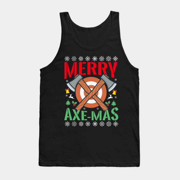 Merry Axemas Christmas Axe Throwing Tank Top by thingsandthings